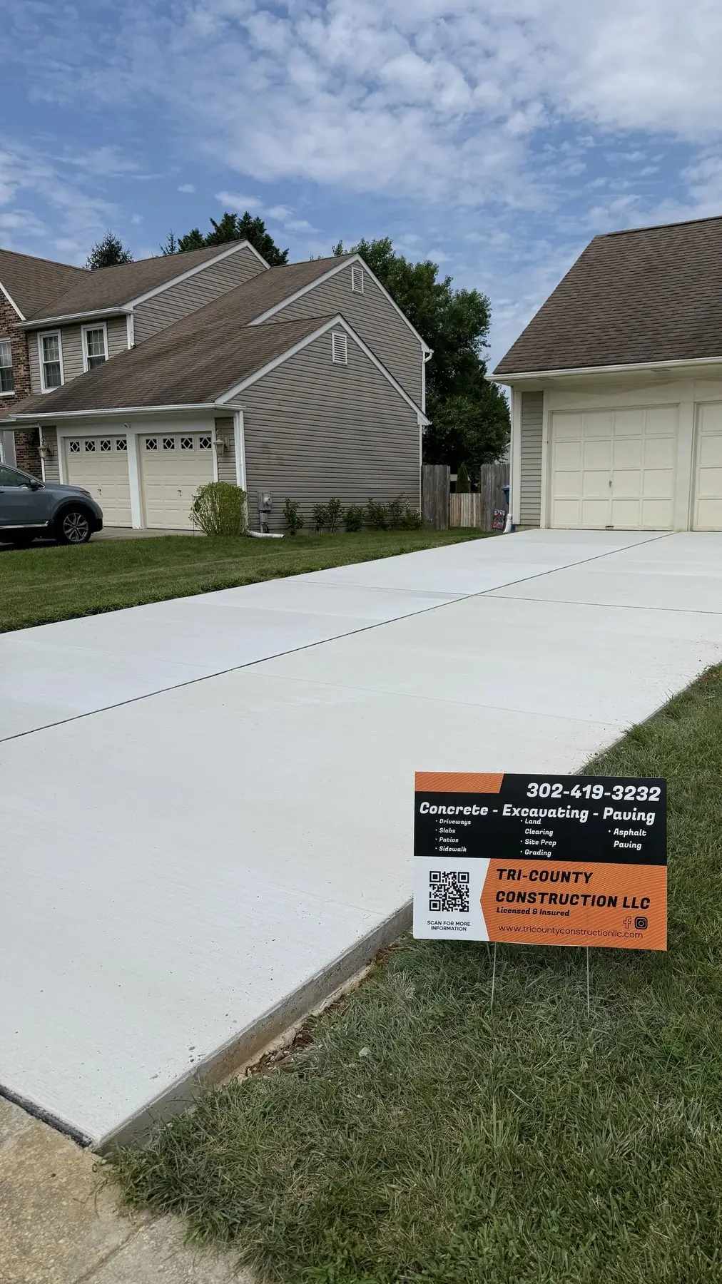 Newly poured concrete driveway installation in New Castle County, DE