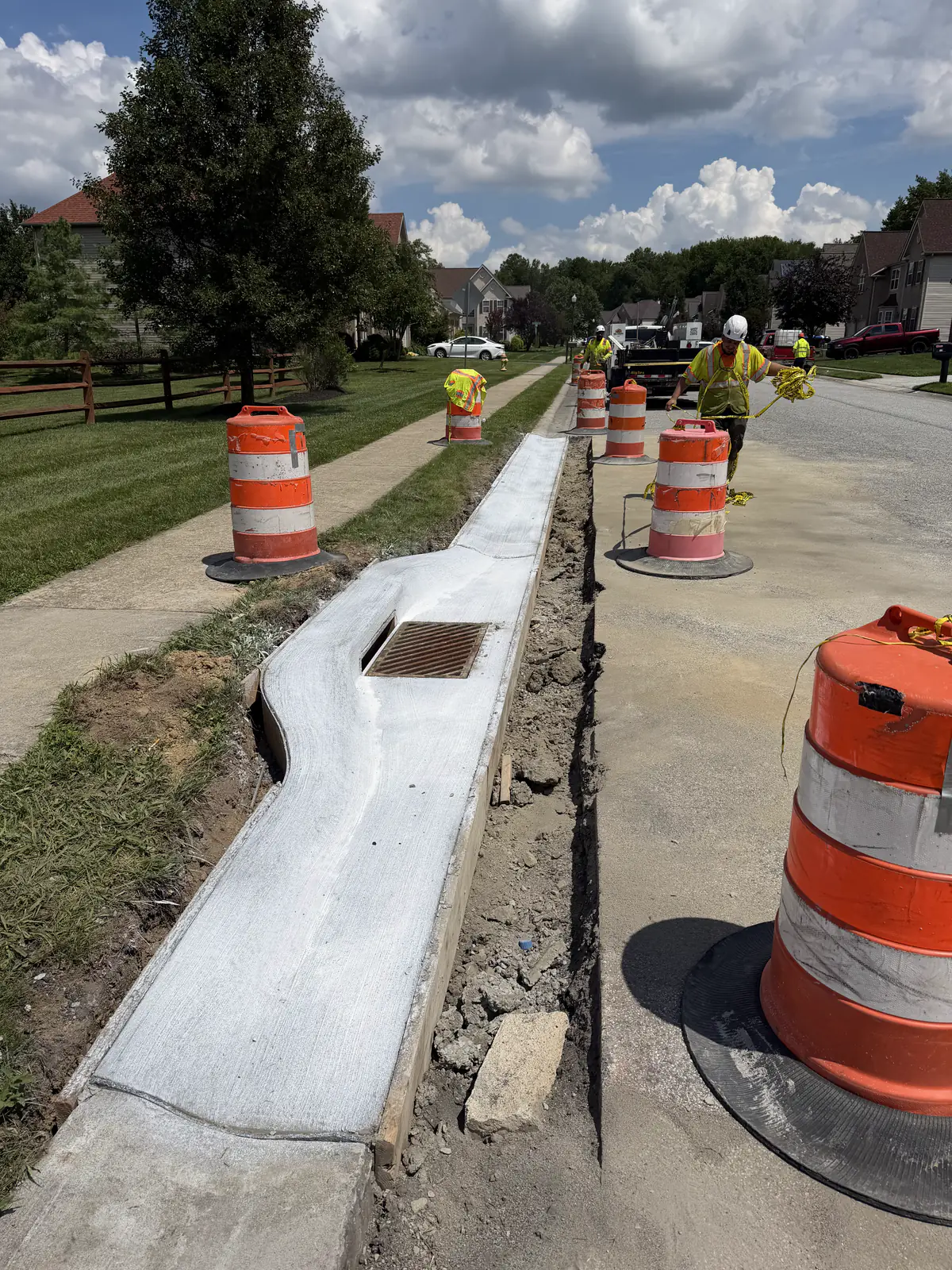Tri-County Construction crew forming a new curb and gutter run on a New Castle County, DE public works job